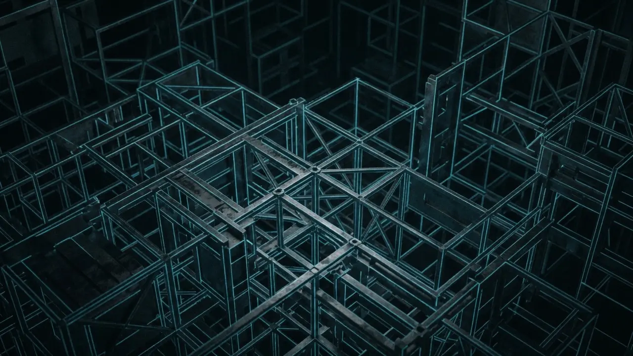 Layered glass sculpture guiding a single beam of light